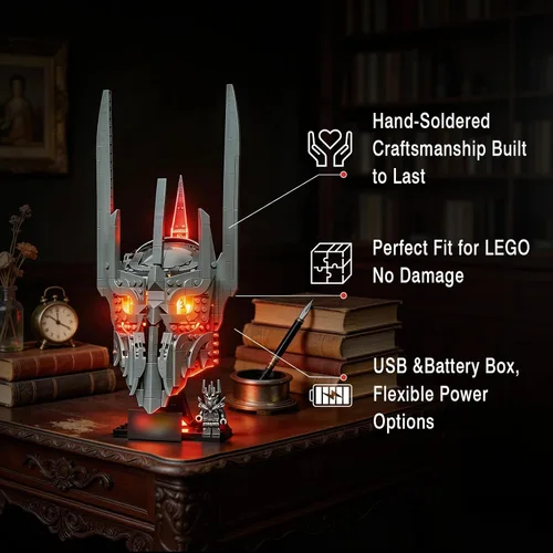 Miniatura 5 de Vaodest Kit de luces LED compatible con el casco Lego Barad-dûr Sauron 11373, luces de modelo de construcción con diseño de cable oculto, juego