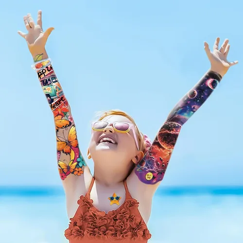 Miniatura 2 de 52 PCS Tatuajes Temporales de Brazo Completo para Niños - Cohete Carro Dinosaurio Planeta Astronauta y Delfín Castillo Gato Tatuajes Corporales