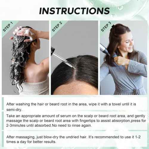 Miniatura 8 de Suero para el crecimiento del cabello y la barba de minoxidil al 5 %, extractos naturales, biotina y cafeína, promueve un crecimiento más fuerte