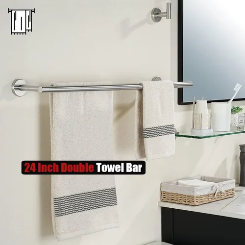 Miniatura 4 de JQK Barra Doble para Toallas de 27 Pulgadas, Acero Cepillado Longitud Útil 24 Pulgadas 304 Acero Inoxidable Grueso 0.8mm Soporte para Toallas