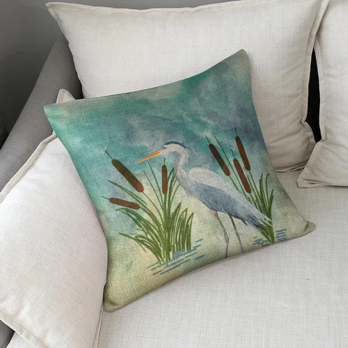 Miniatura 6 de Fundas de almohada decorativas de 18 x 18 pulgadas, acuarela azul garza cuadrada de lino, funda de cojín para sofá
