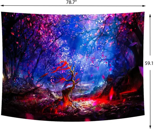 Miniatura 6 de Delur Tapiz de bosque de fantasía, árbol de la vida, mágico cuento de hadas encantado, tapiz para colgar en la pared, tapiz místico psicodélico