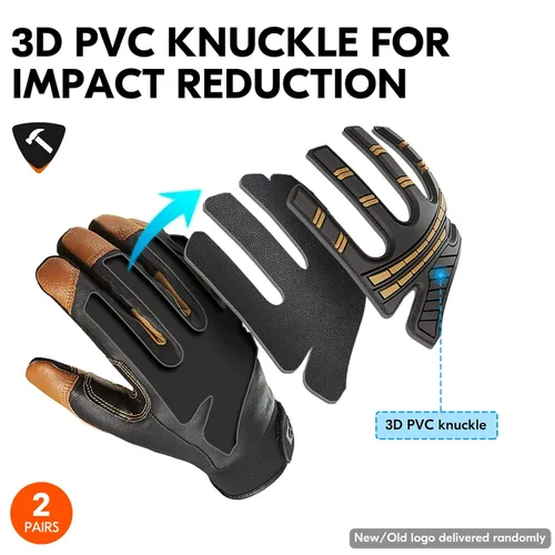 Miniatura 3 de Vgo... guantes de trabajo resistentes para hombres, de cuero de cabra, repelentes al agua, guantes de aparejador, antivibración, compatibles