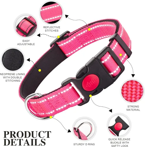 Miniatura 2 de Paquete de 2 collares reflectantes para perros medianos, hembras, machos, collares de nailon para cachorros, perros pequeños y grandes, con hebilla