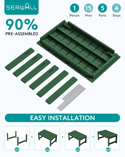 Miniatura 7 de SERWALL Mesa de centro para exteriores con agujero para sombrilla de 1.69 pulgadas, mesa de centro de polietileno de alta densidad para patio, Verde