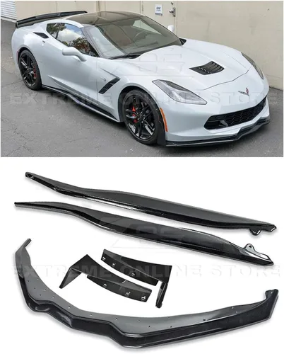 Repuesto para Chevrolet Corvette C7 2014-2019 | Z06 Stage 3 ABS plástico pintado carbono flash metálico parachoques delantero divisor con aletas de