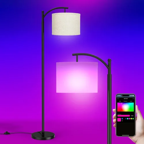 Miniatura 21 de Rottogoon - Lámpara de pie para sala de estar, lámpara de pie LED con 2 pantallas para dormitorio, incluye bombilla LED de 9 W - Negro Sombra
