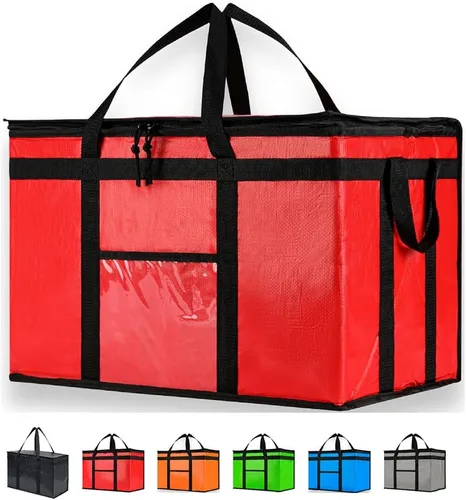 Miniatura 11 de Bolsa de enfriador XXL aislada y calentador de alimentos de NZ home para entrega y compras de comestibles con cremallera superior, color rojo