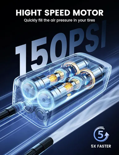 Miniatura 3 de Lamicall Compresor inalámbrico para inflador de neumáticos, batería de alta capacidad de 6000 mAh, bomba de aire eléctrica de 145 PSI con manómetro