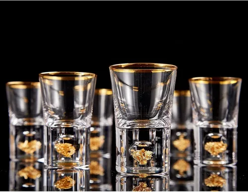 Miniatura 8 de DUJUST Vasos de chupito de diamante (1.5 onzas), juego de chupitos de cristal decorado con copos de hoja de oro de 24 quilates, vasos de chupito