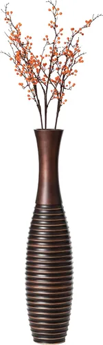 Jarrón de piso elegante con forma de trompeta alta de 41 pulgadas en color marrón, acento moderno de decoración del hogar, elegante jarrón alto para