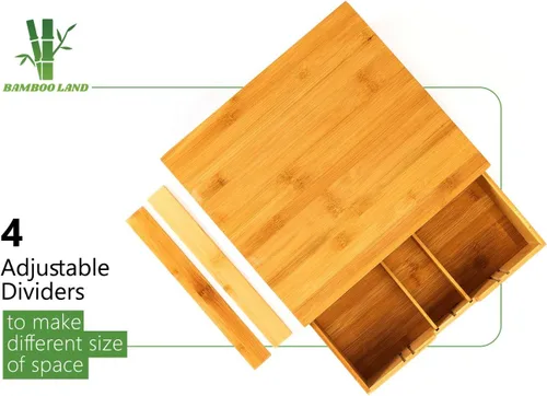 Miniatura 3 de Soporte para tazas K de bambú, 4 divisores ajustables, almacenamiento de cápsulas de 36 K, cajón de cápsulas de café, soporte para cápsulas de café