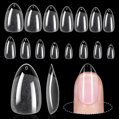 Miniatura 23 de TOMICCA Puntas de uñas de almendra extra cortas, 192 unidades, 12 tamaños, puntas de uñas cortas de cobertura completa, uñas acrílicas transparentes