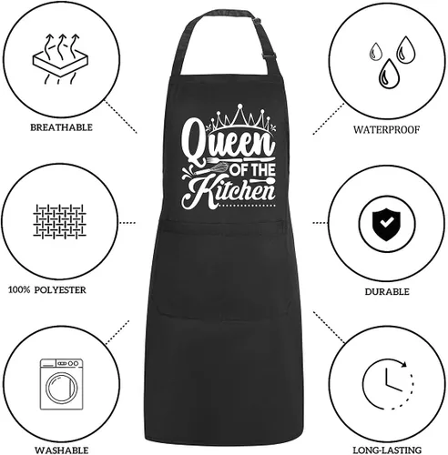Miniatura 2 de Delantales divertidos para mujer con 2 bolsillos, tamaño Queen of the Kitchen, delantal ajustable resistente al agua para cocinar, regalos