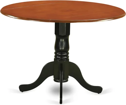 Miniatura 18 de East West Furniture DLT-BLK-T mesa de comedor redonda - con tapa redonda y 2 hojas desplegables y pata de pedestal, 42x29.5 pulgadas, acabado negro