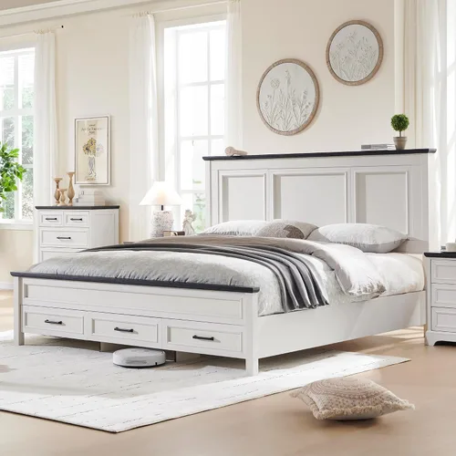 Miniatura 9 de ACCOHOHO Marco de cama tamaño Queen con cabecera de 52 pulgadas de alto, plataforma de madera con estribo y cajones de almacenamiento, no chirridos