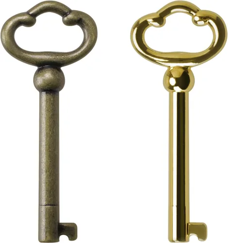 KY-2AB - Llave de esqueleto universal, latón antiguo, llave de esqueleto de barril hueco para gabinetes, curio, cajas de joyería, escritorio y más