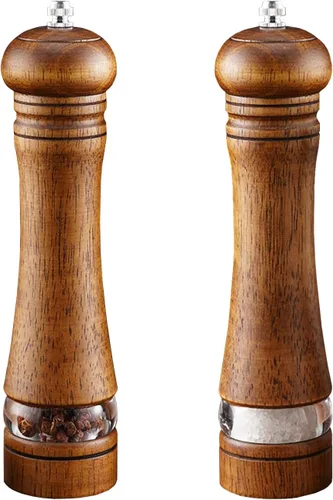 Miniatura 11 de Rectificadora de sal y pimienta de madera de acacia, molienda de cerámica duradera, máquina de pulir manual de anillo de acero con grosor ajustable