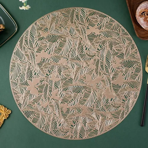 2/4/6pcs 38cm Round Hollow Heat Resistant Placemats, Gold Waterproof Non Slip PVC Table Mats for Hotel Restaurant, Home Kitchen (Gold, 4pcs-38cm)