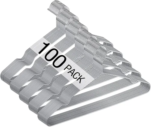 Miniatura 7 de Wesiti 100 piezas de perchas de alambre de metal antideslizantes para ahorrar espacio, perchas fuertes de 15.7 pulgadas en triángulo para ropa