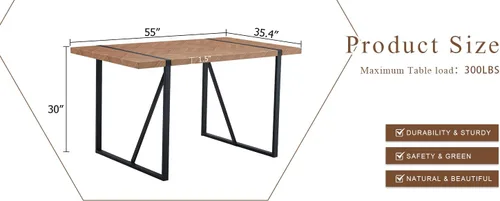 Miniatura 7 de Una mesa de comedor rectangular retro minimalista con una parte superior especialmente texturizada y patas de metal negro. Mesa de madera