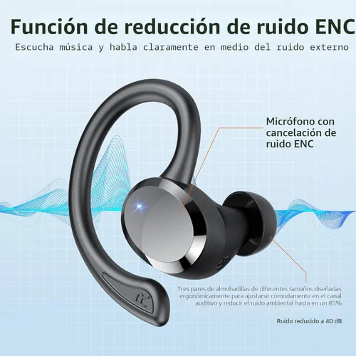 Miniatura 5 de sprtoybat Auriculares sobre la oreja con gancho, auriculares inalámbricos deportivos Bluetooth 5.4 2026, pantalla LED de 68 horas de reproducción