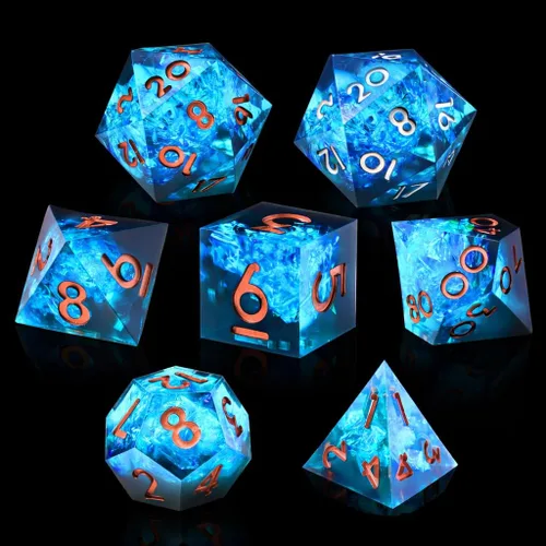 Juego de dados DND de borde afilado de 8 piezas (extra D20) para Calabozos y Dragones – 2 D20 D4 D6 D8 D10 D12 D10% – Dados de resina poliédrica