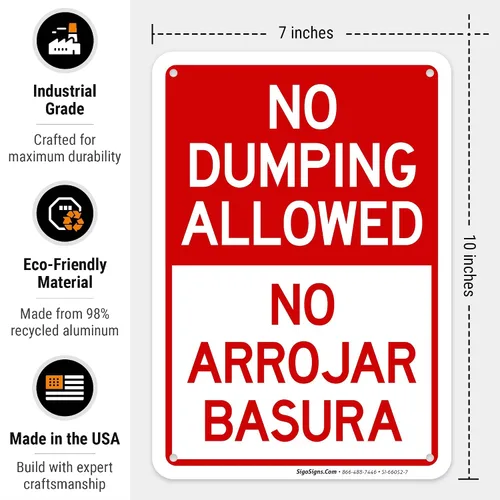 Miniatura 3 de No se permite el dumping No Arrojar Basura Bilingüe Sign, 10 x 7 pulgadas, aluminio 040 libre de óxido, fabricado en Estados Unidos por Sigo Signs