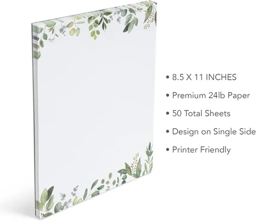 Miniatura 3 de Papel de papelería con temática de hojas, papel membrete verde de 8.5 x 11 pulgadas, 50 hojas, papel de escritura elegante, bonito papel Juego de 50