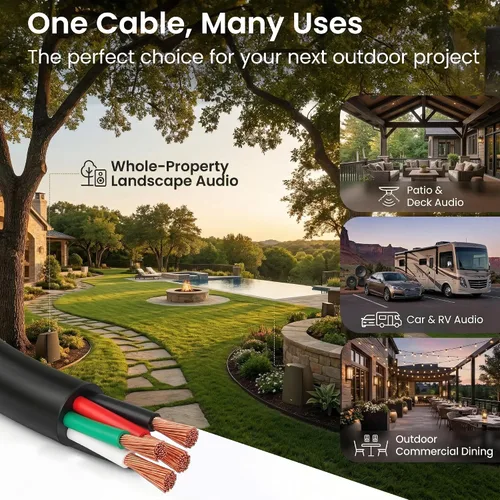 Miniatura 5 de GEARit Cable de altavoz exterior clasificado CL3, cable de altavoz calibre 14, cable de altavoz 100 pies para altavoces exteriores, patio, jardín