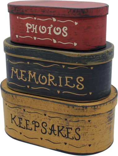 Miniatura 2 de CVHOMEDECO. Primitives - Fotos ovaladas antiguas, recuerdos, cajas de cartón nido, grandes 9-3/4 x 5-1/2 x 4 pulgadas, juego de 3.