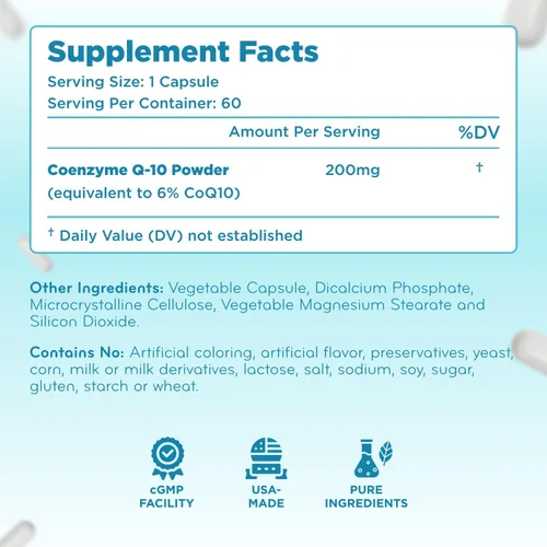 Miniatura 8 de Clear Formulas Absorción Rápida CoQ10 200mg - Coenzima Q10 200mg Potente antioxidante para la energía cardíaca y el envejecimiento - Cápsulas