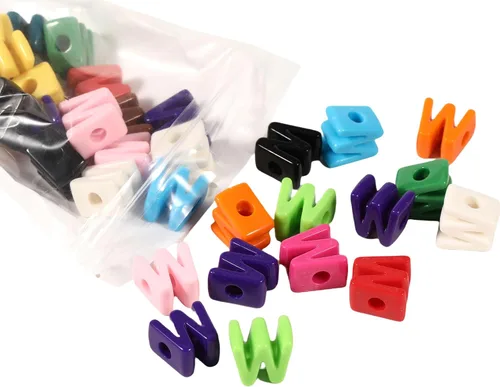 Miniatura 38 de 40 cuentas de letras 3D focales acrílicas sueltas para hacer joyas, pulseras, collares, llavero, bolsa de teléfono, cadena, llaveros (letras mixtas)