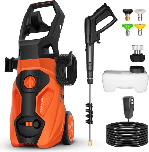 BILT HARD 1.76 GPM 2300 PSI Limpiador a presión eléctrico, motor potente con vara de acero inoxidable, 4 boquillas de pulverización, tanque de