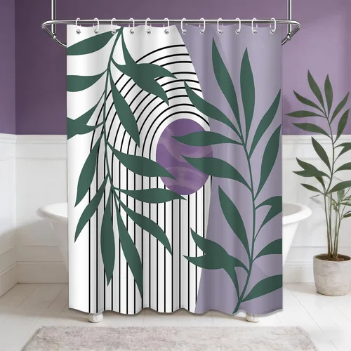 Miniatura 26 de Cortina de ducha bohemia en negro y gris, cortinas de ducha modernas de mediados de siglo negro y gris para baño, juego de tela impermeable