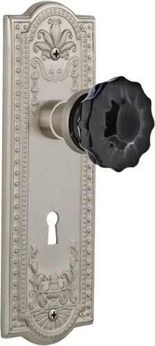 Miniatura 5 de Nostalgic Warehouse 727395 Meadows Plate - Pomo de puerta de cristal negro en latón sin lacar, privacidad 2.375 con cerradura