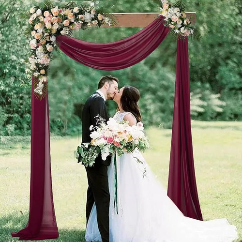 AMZLOKAE Cortinas de arco de boda burdeos | 2 paneles de tela de gasa de 18 pies | 6 yardas de decoración elegante de gasa | Perfecto para ceremonia