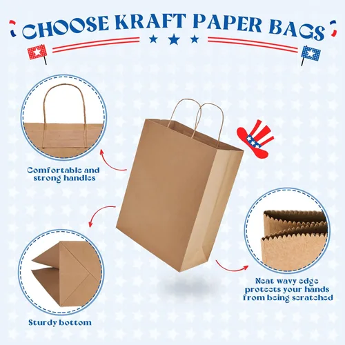 Miniatura 3 de MESHA Bolsas de papel grandes de 10 x 5 x 13 pulgadas, bolsas de papel kraft para compras con asas a granel, paquete de 50 bolsas de regalo grandes