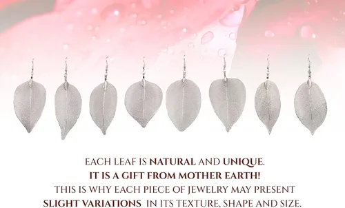 Miniatura 21 de Joyas de hoja de oro rosa y plata para mujer. Pendientes de hoja natural y collares circulares colgantes. Elegantes conjuntos de joyas colgantes.