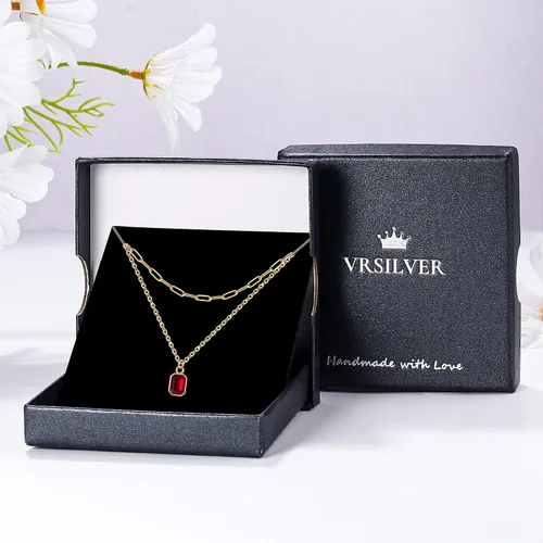 Miniatura 9 de Vrsilver Collares de oro en capas para mujer, collar de oro sólido sobre piedra natal para mujer, gargantilla de cadena con clip en capas