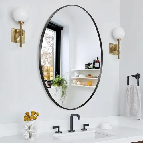 Miniatura 8 de Espejo de pared ovalado, espejo ovalado negro de 20 x 28 pulgadas, espejo de baño con marco de metal, espejo decorativo para pared montado