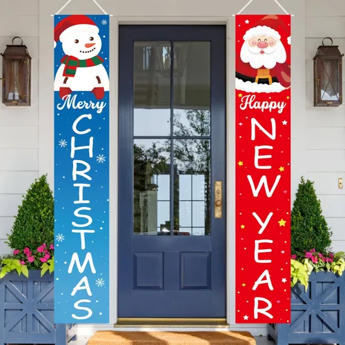 Miniatura 7 de Decoraciones de Navidad Feliz Año Nuevo Decoraciones Feliz Navidad Muñeco de Nieve Santa Claus Banner de Navidad Cartel de Porche de Puerta