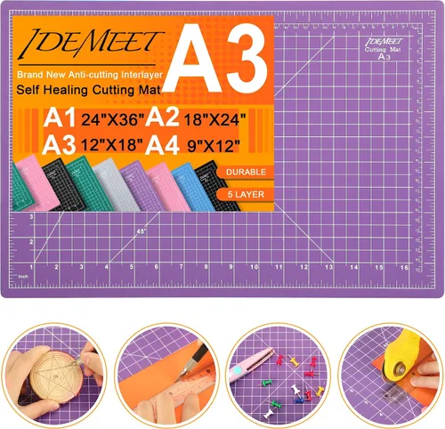 Miniatura 16 de Estera de corte autocurativa de 9"x12" de densidad mejorada, alfombrilla de corte rotatoria Idemeet para manualidades, protector de mesa de 5 capas