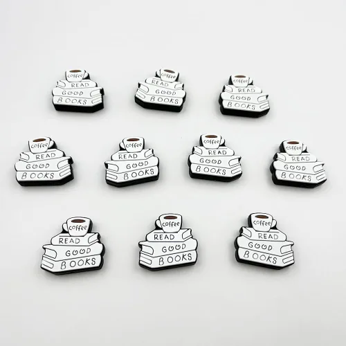 Miniatura 5 de Cuentas focales de silicona con forma de libro de café, cuentas focales planas para bolígrafos, llavero, pulsera, cordón, bricolaje, 10