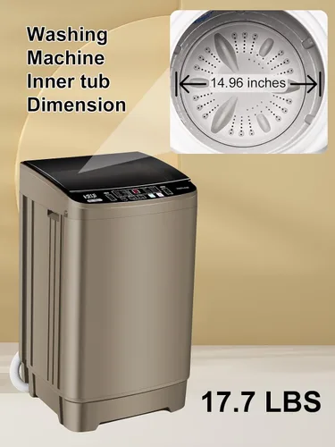 Miniatura 9 de KRIB BLING Lavadora completamente automática con pantalla LED, bomba de drenaje portátil de 17.7 libras, 10 programas y 8 niveles de agua Dorado