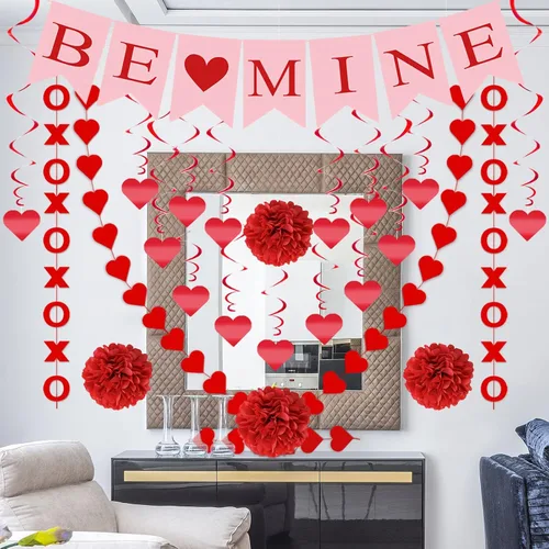 Miniatura 4 de 21 piezas de decoraciones para el día de San Valentín, decoración del día de San Valentín, premontadas, espirales de corazón colgantes Be Mine Love