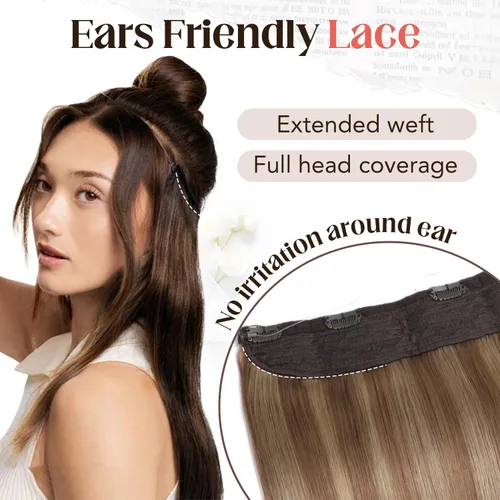 Miniatura 5 de XDhair Extensiones de cabello humano con alambre de 70 g, 14 pulgadas, balayage, color marrón dorado con rubio caramelo Remy, extensiones de cabello