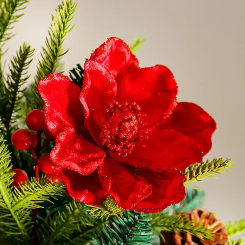 Miniatura 6 de vctops 10 unidades de flores artificiales con purpurina para corona de árbol de Navidad, adornos de bricolaje de 6.3 pulgadas, flores falsas