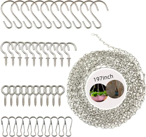 Miniatura 12 de YINGFENG - Set de 236 pulgadas de cadenas colgantes de metal negro y ganchos para cestas, para comederos de aves, bebederos de pájaros, macetas