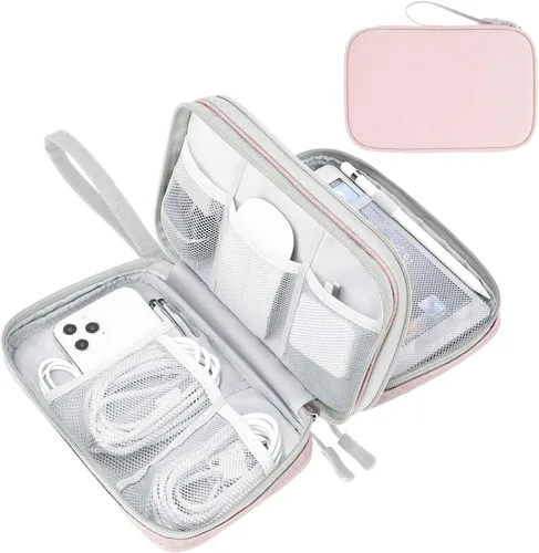 Miniatura 53 de FYY Organizador electrónico, organizador de cables de viaje, bolsa de transporte para accesorios electrónicos, portátil, impermeable, doble capa